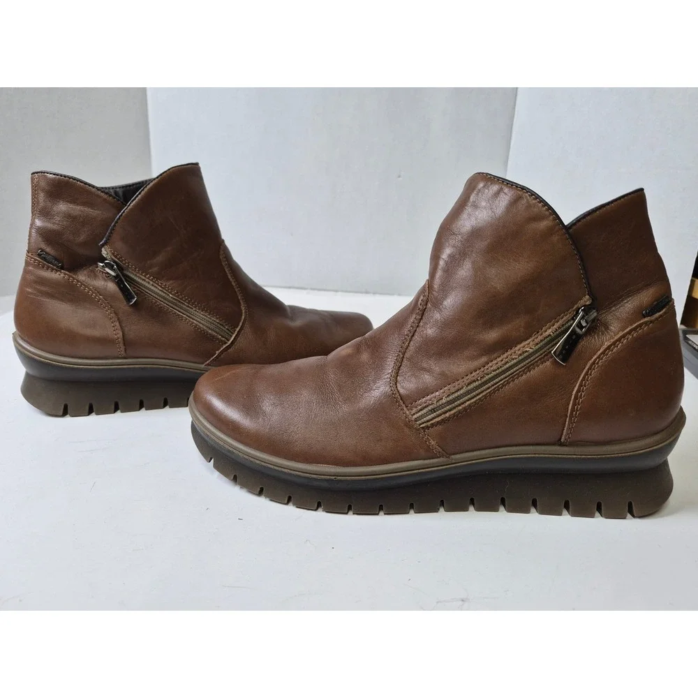 Igi&Co Women Brown Leather Wedge Ankle Boots Made in Italy Size EU 40 US 9-9.5